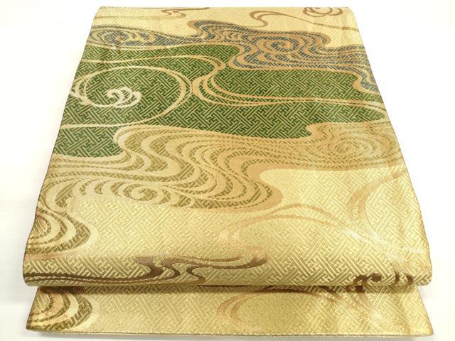平和屋着物◎両面 六通柄袋帯 流水文 金糸 正絹 逸品 DABC5897xg