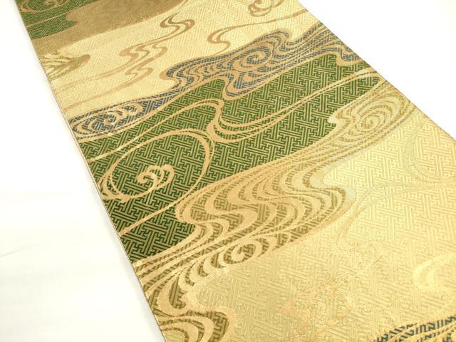 平和屋着物◎両面 六通柄袋帯 流水文 金糸 正絹 逸品 DABC5897xg