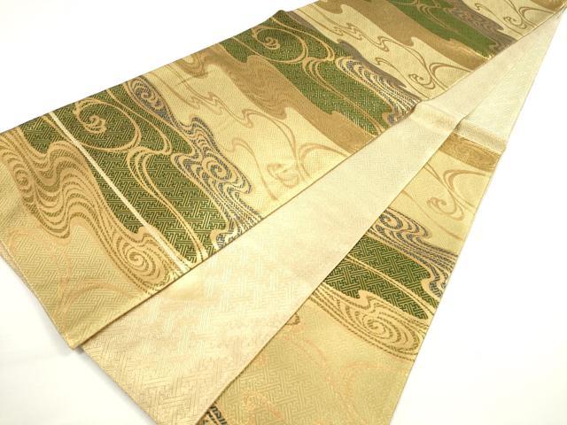 平和屋着物◎両面 六通柄袋帯 流水文 金糸 正絹 逸品 DABC5897xg