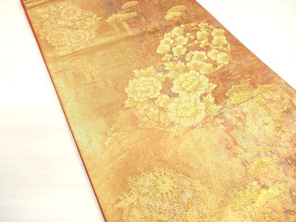 平和屋着物◎六通柄袋帯　桃山花丸文　金糸　引箔　正絹　逸品　DABC5906xg