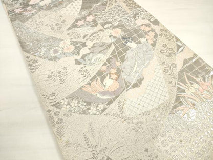 平和屋着物◎六通柄袋帯 唐織 短冊人物花鳥文 プラチナ箔 正絹 逸品 DABC5910xg