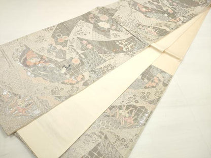 平和屋着物◎六通柄袋帯 唐織 短冊人物花鳥文 プラチナ箔 正絹 逸品 DABC5910xg