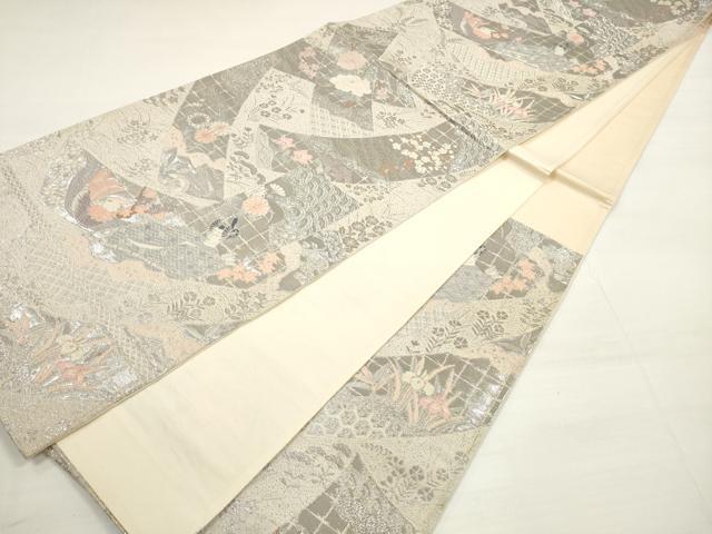 平和屋着物◎六通柄袋帯 唐織 短冊人物花鳥文 プラチナ箔 正絹 逸品 DABC5910xg