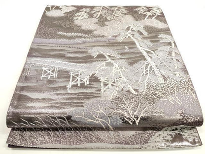 平和屋着物◎六通柄袋帯 唐織 嵐山 風景文 プラチナ二重箔 正絹 逸品 DABC5915xg