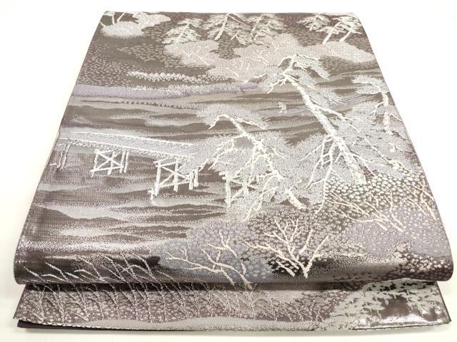 平和屋着物◎六通柄袋帯 唐織 嵐山 風景文 プラチナ二重箔 正絹 逸品 DABC5915xg