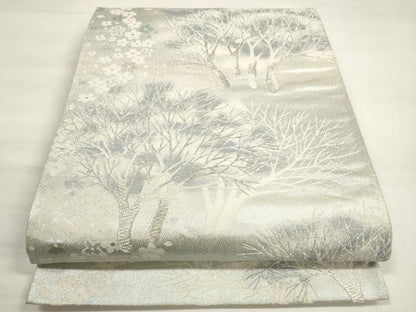 平和屋着物◎六通柄袋帯 唐織 樹林文 銀糸 正絹 逸品 DABC5916xg