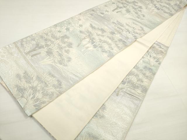 平和屋着物◎六通柄袋帯 唐織 樹林文 銀糸 正絹 逸品 DABC5916xg