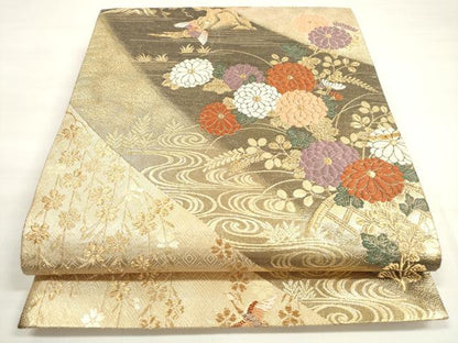 平和屋着物◎六通柄袋帯　唐織　九百佐賀錦　蒔絵　流水籬菊花松文　鳳凰　金糸　正絹　逸品　DABC5923xg