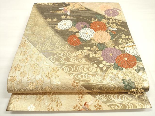 平和屋着物◎六通柄袋帯　唐織　九百佐賀錦　蒔絵　流水籬菊花松文　鳳凰　金糸　正絹　逸品　DABC5923xg