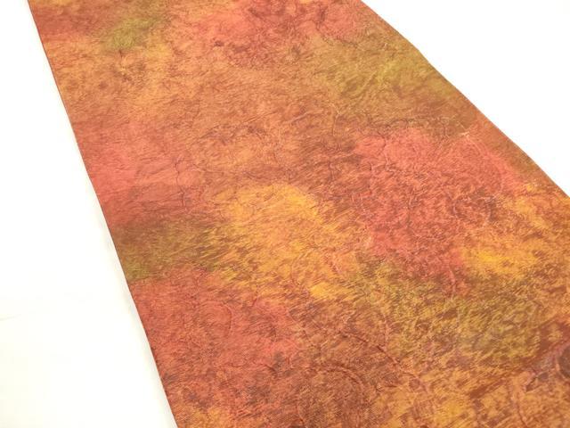 平和屋着物◎六通柄袋帯　ふくれ織　草花文　正絹　逸品　DABC5924xg