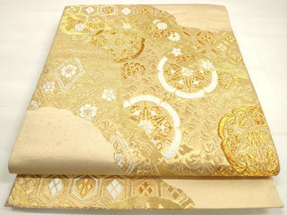 平和屋着物◎六通柄袋帯　夕顔　道長吉祥花文　金糸　正絹　逸品　DABC5926xg