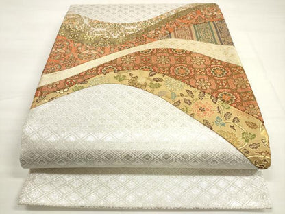 平和屋着物◎太鼓柄袋帯　切嵌　花唐草文　金銀糸　正絹　逸品　DABC5928xg
