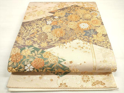 平和屋着物◎六通柄袋帯　草花文　金銀糸　正絹　逸品　DABC5929xg