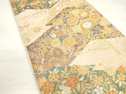 平和屋着物◎六通柄袋帯　草花文　金銀糸　正絹　逸品　DABC5929xg