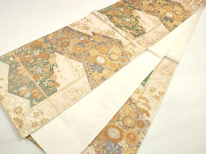平和屋着物◎六通柄袋帯　草花文　金銀糸　正絹　逸品　DABC5929xg