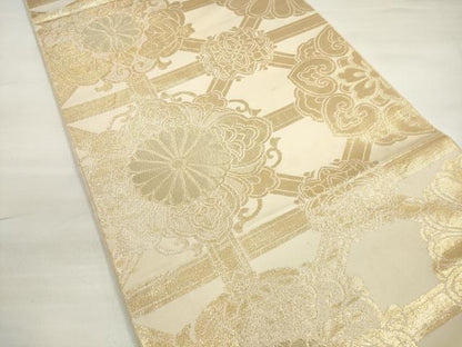 平和屋着物◎六通柄袋帯　正倉院花文　金糸　正絹　逸品　DABC5933xg