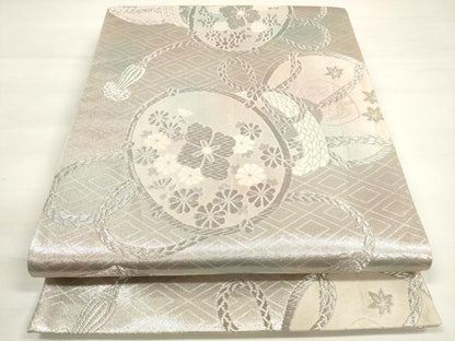 平和屋着物◎六通柄袋帯　唐織　花鼓文　銀糸　正絹　逸品　DABC5935xg