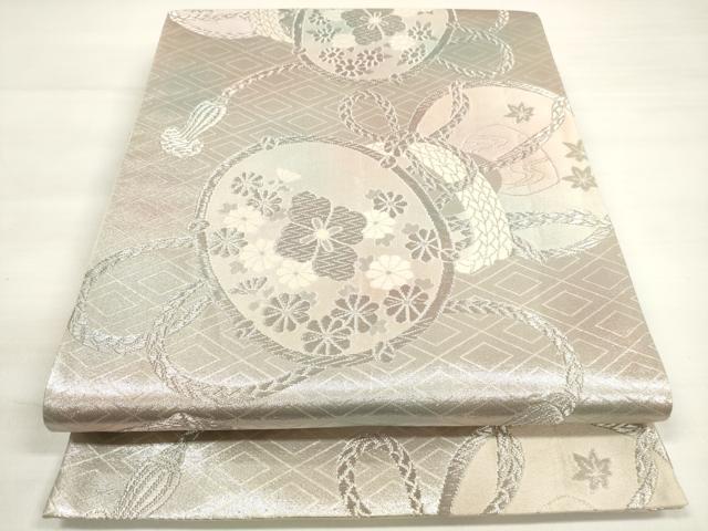 平和屋着物◎六通柄袋帯　唐織　花鼓文　銀糸　正絹　逸品　DABC5935xg
