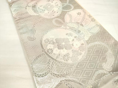 平和屋着物◎六通柄袋帯　唐織　花鼓文　銀糸　正絹　逸品　DABC5935xg