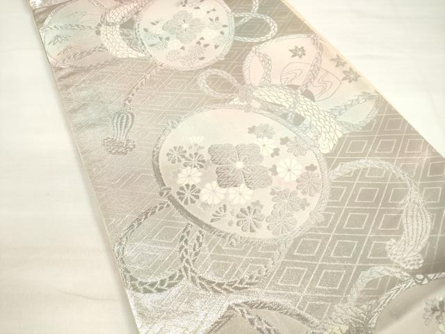 平和屋着物◎六通柄袋帯　唐織　花鼓文　銀糸　正絹　逸品　DABC5935xg