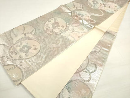 平和屋着物◎六通柄袋帯　唐織　花鼓文　銀糸　正絹　逸品　DABC5935xg