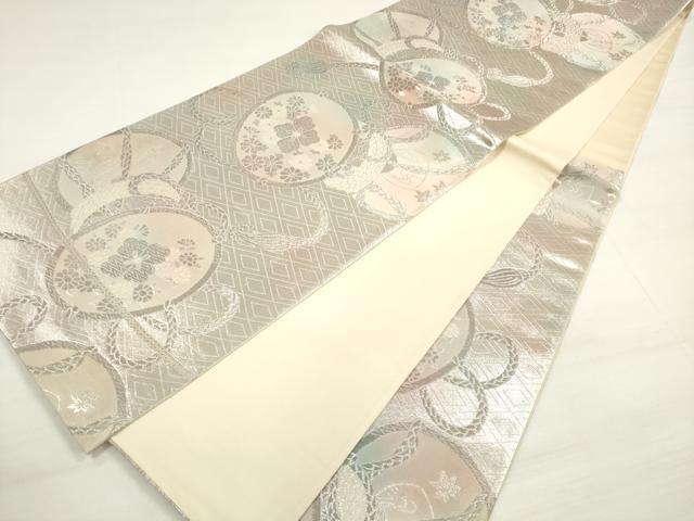 平和屋着物◎六通柄袋帯　唐織　花鼓文　銀糸　正絹　逸品　DABC5935xg
