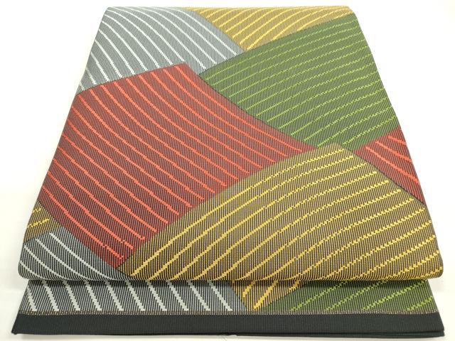 平和屋着物◎全通柄 本袋帯 瓦文様 黒地 正絹 逸品 DABC5943xg