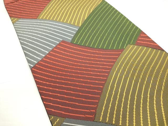 平和屋着物◎全通柄 本袋帯 瓦文様 黒地 正絹 逸品 DABC5943xg