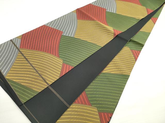 平和屋着物◎全通柄 本袋帯 瓦文様 黒地 正絹 逸品 DABC5943xg
