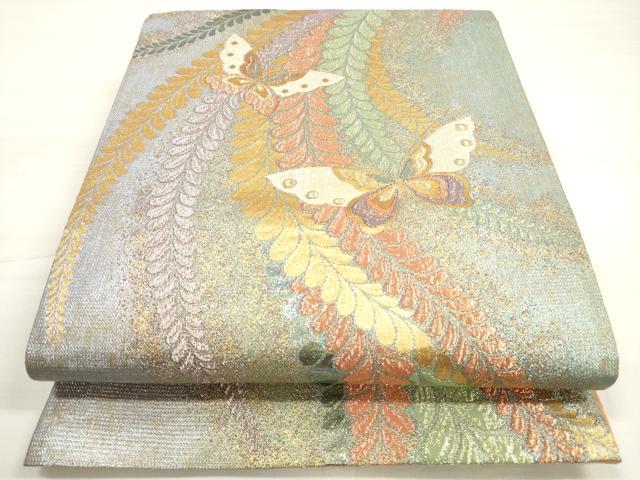 平和屋着物◎六通柄袋帯　舞蝶文　金糸　正絹　逸品　DABC5956xg