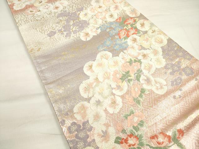 平和屋着物◎六通柄袋帯 唐織 草花文 金銀糸 正絹 逸品 DABC5960xg