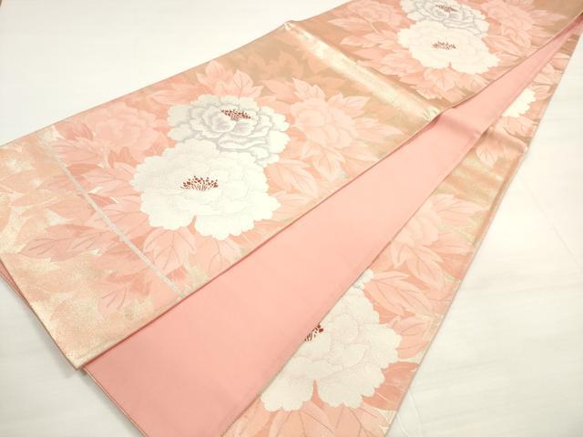 平和屋着物◎六通柄袋帯　唐織　牡丹　金銀糸　正絹　逸品　DABC5964xg