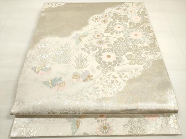 平和屋着物◎六通柄袋帯　しおり錦　道長花鳥舞蝶文　金銀糸　手織引箔　正絹　逸品　DABC5969xg