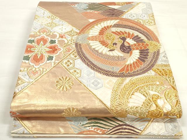 平和屋着物◎六通柄袋帯　唐織　能衣錦　吉祥双鶴花文　金銀糸　正絹　逸品　DABC5972xg