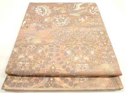 平和屋着物◎六通柄袋帯　唐織　狩猟更紗花鳥文　金糸　正絹　逸品　DABC5973xg