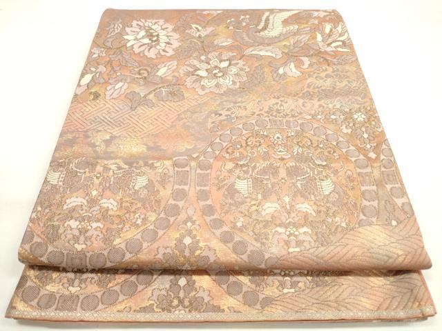 平和屋着物◎六通柄袋帯　唐織　狩猟更紗花鳥文　金糸　正絹　逸品　DABC5973xg