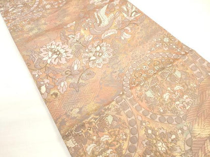 平和屋着物◎六通柄袋帯　唐織　狩猟更紗花鳥文　金糸　正絹　逸品　DABC5973xg