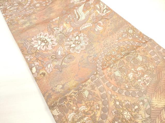 平和屋着物◎六通柄袋帯　唐織　狩猟更紗花鳥文　金糸　正絹　逸品　DABC5973xg