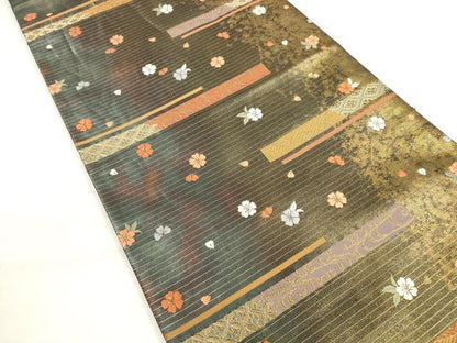 平和屋着物◎六通柄袋帯　唐織　横段花文　金糸　引箔　正絹　逸品　DABC5976xg