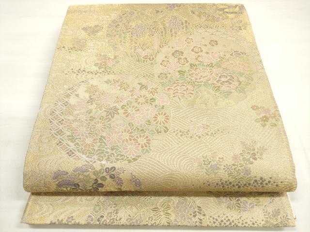 平和屋着物◎六通柄袋帯　翔鸞錦　立波花丸文　金糸　正絹　逸品　DABC5985xg