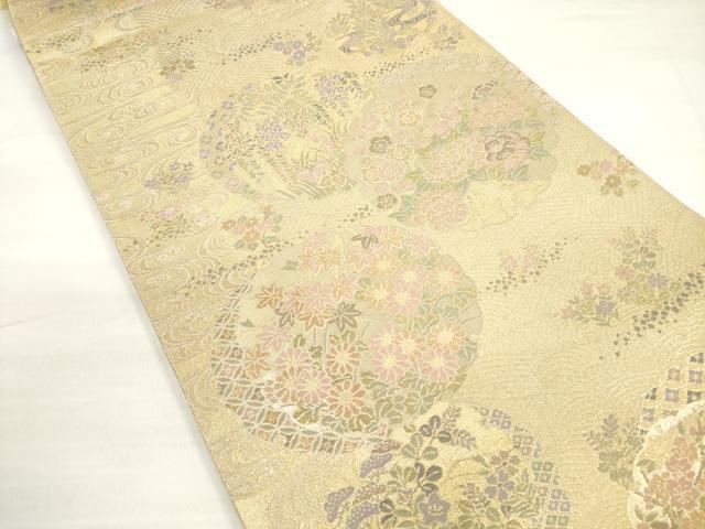 平和屋着物◎六通柄袋帯　翔鸞錦　立波花丸文　金糸　正絹　逸品　DABC5985xg