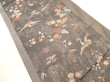 平和屋着物◎六通柄袋帯　唐織　飛鶴花文　金糸　正絹　逸品　DABC5986xg