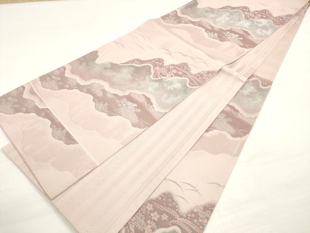 平和屋着物◎両面　六通柄袋帯　道長箔散らし文　銀糸　正絹　逸品　DABC5989xg