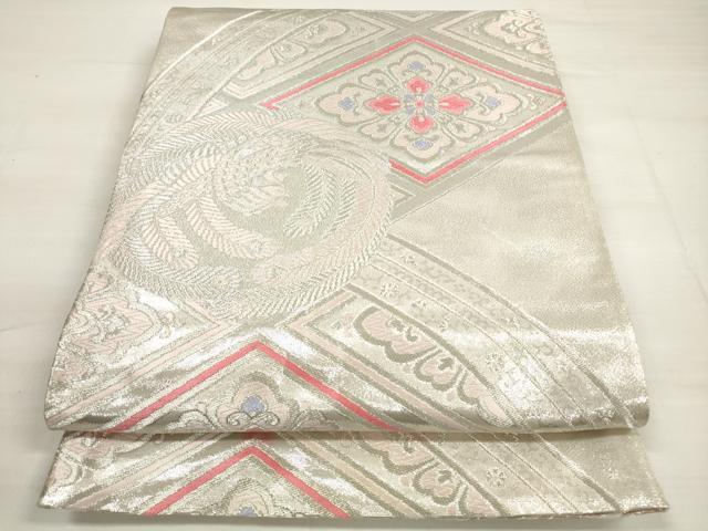 平和屋着物◎両面　全通柄袋帯　唐織　鳳凰花菱文　銀糸　正絹　逸品　DABC5994xg