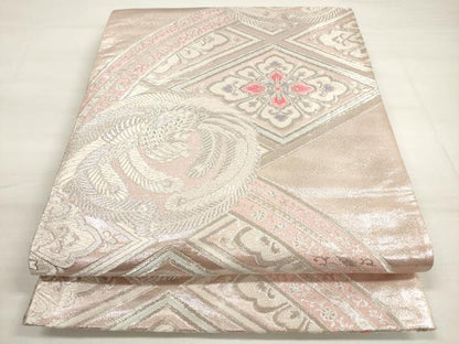 平和屋着物◎両面　全通柄袋帯　唐織　鳳凰花菱文　銀糸　正絹　逸品　DABC5994xg