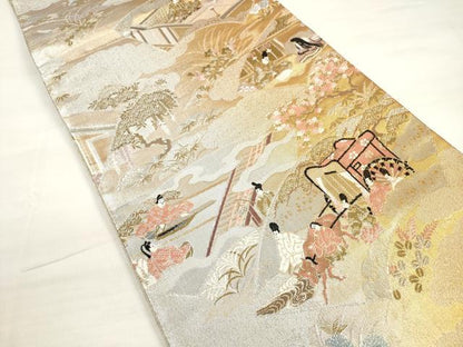 平和屋着物◎西陣　六通柄袋帯　唐織　地紙人物風景文　金銀糸　証紙付き　正絹　逸品　DABC5996xg