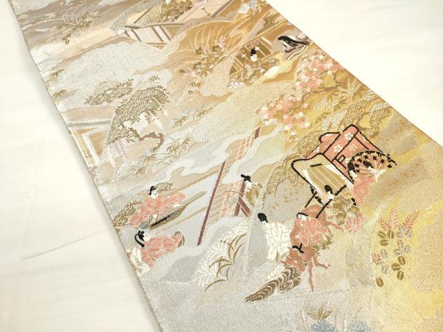 平和屋着物◎西陣　六通柄袋帯　唐織　地紙人物風景文　金銀糸　証紙付き　正絹　逸品　DABC5996xg
