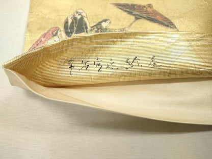 平和屋着物▼六通柄袋帯　螺鈿箔　平安宮廷絵巻　時代屏風　金銀彩　正絹　逸品　DABC6042fe