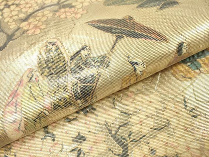 平和屋着物▼六通柄袋帯　螺鈿箔　平安宮廷絵巻　時代屏風　金銀彩　正絹　逸品　DABC6042fe