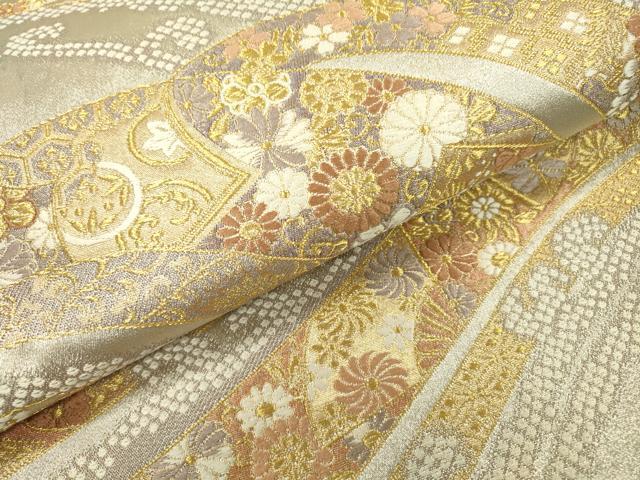 平和屋着物▼六通柄袋帯　唐織　波青海文　金銀糸　正絹　逸品　DABC6083fe